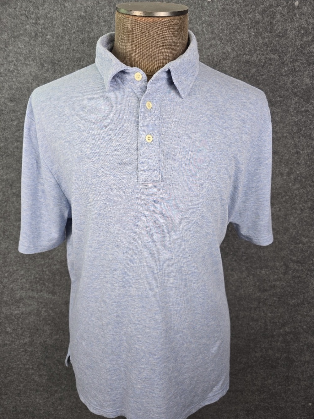 Faherty Cloud Cotton Polo Shirt Mens XL Light Blue Heather Short Sleeve